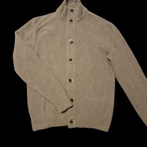 Hugo Boss Italian Yarn Men's Taupe Button-Front Knit Cardigan